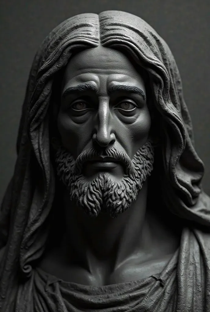 Face of Jesus as a black and gray Renaissance statue