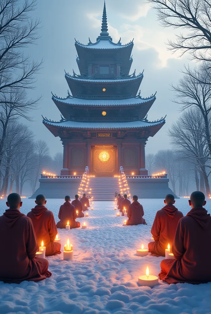 Budist Temple Místic Whit Candles in the Winter