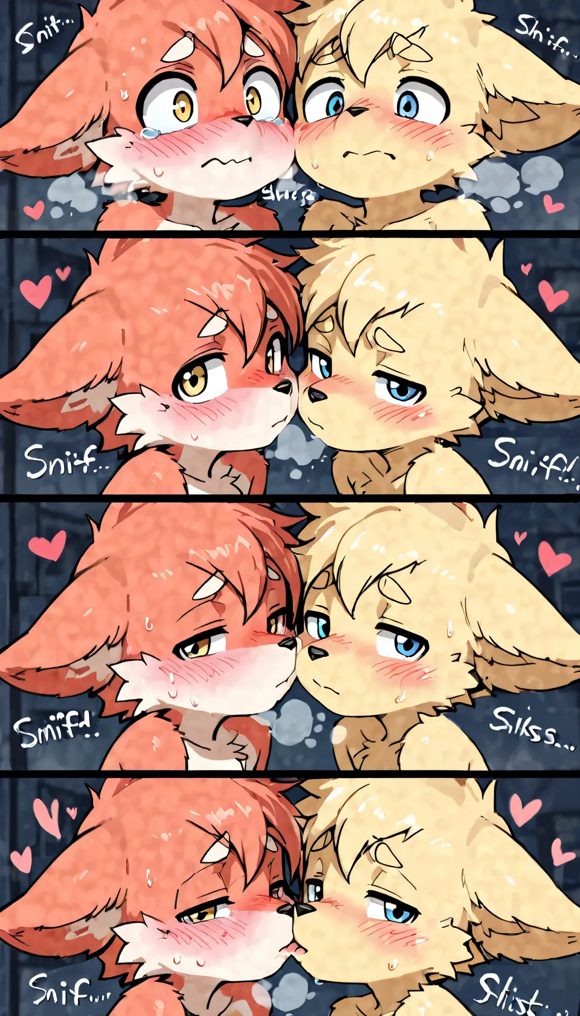 Super high resolution, detailed background, furry Shota boy(furry ears), Kemono furry shota boy, innocent kindergarten furry boy, close-up face, about to kiss, kiss waiting face, blushed, embarrassed, naked, heavy breath, moist thin eyes , Swollen cheeks ,...