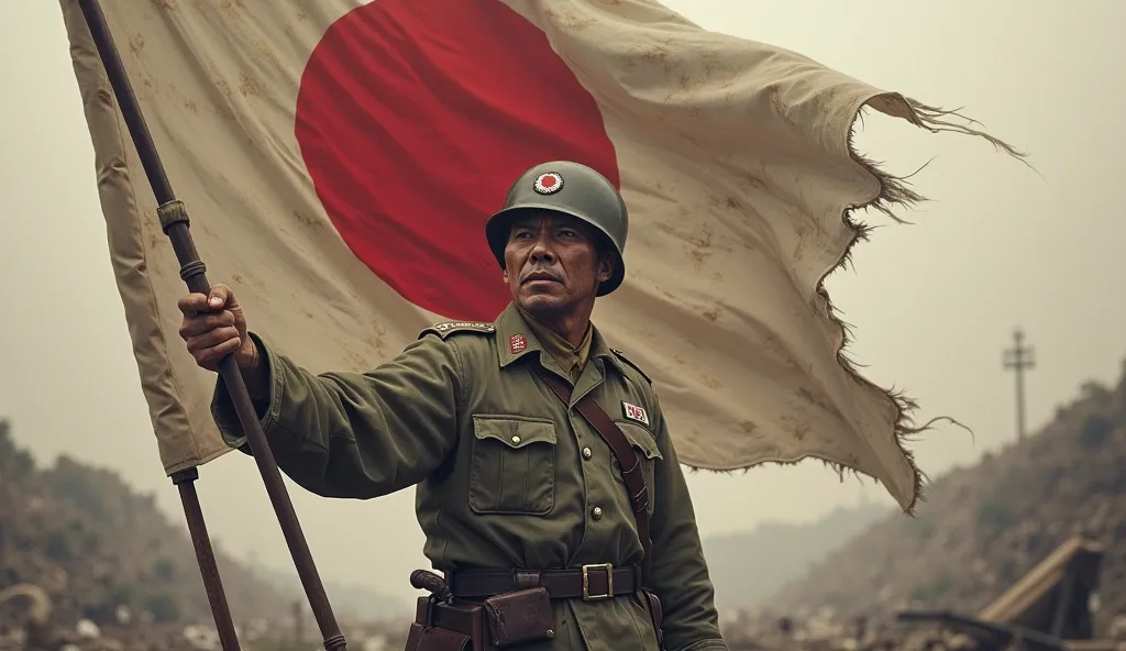 World War I Japan-soldier with his flag in his hand
