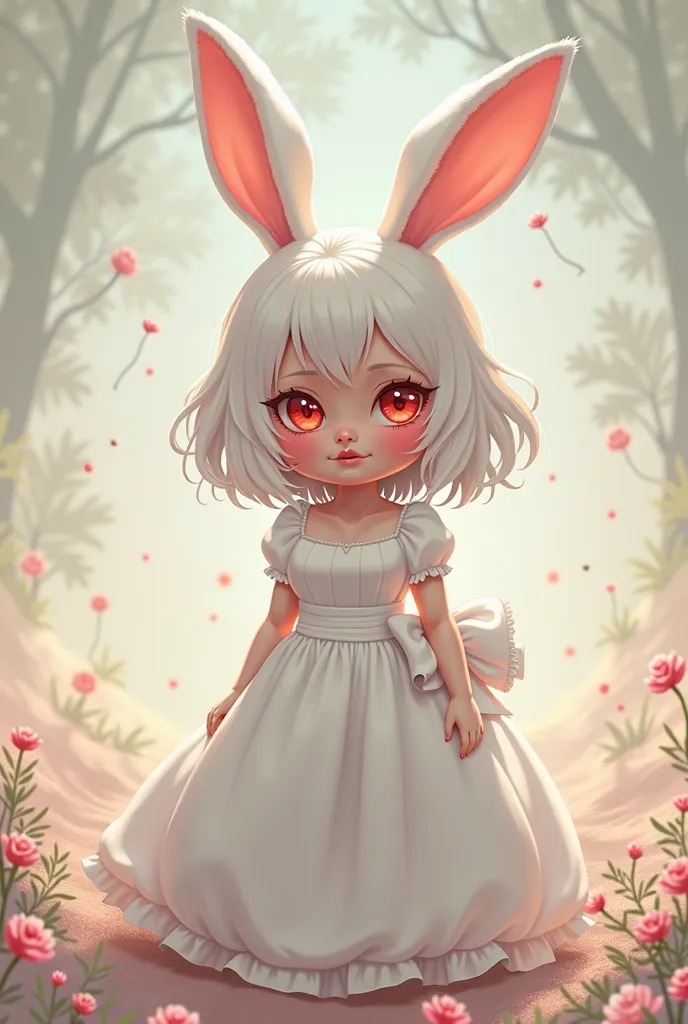 A girl called Karin
white hair and big boobs
cartoon illustration with red eyes and big rabbit ears
