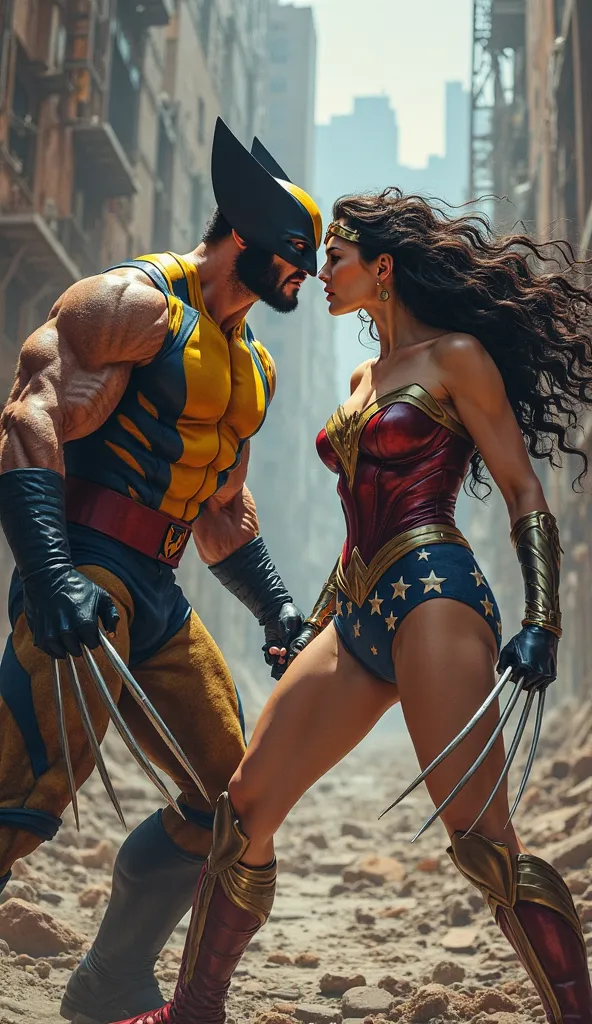 Wolverine x-men 2000 kuning vs wonder woman,  attractive hair wonderwoman 