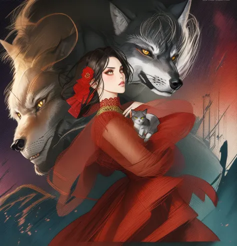  Close-up of a woman in a red dress holding a cat, Welcome Artgerm,  as seen in artgerm , IG Model | germ of art,  werewolf wolf with high morale , angry and sexy , Artgerm and Wlop,  comic book artgerm , Detailed Artgerm, Germ art style ,  extremely detai...