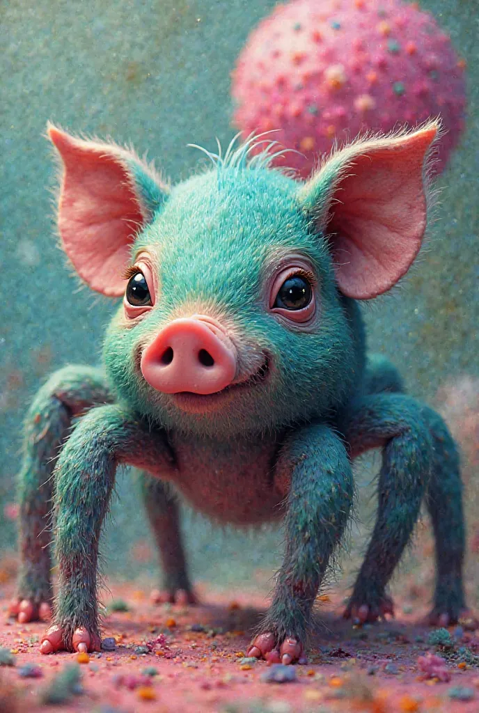 Spider pig blue green and pink with something pink bonfo