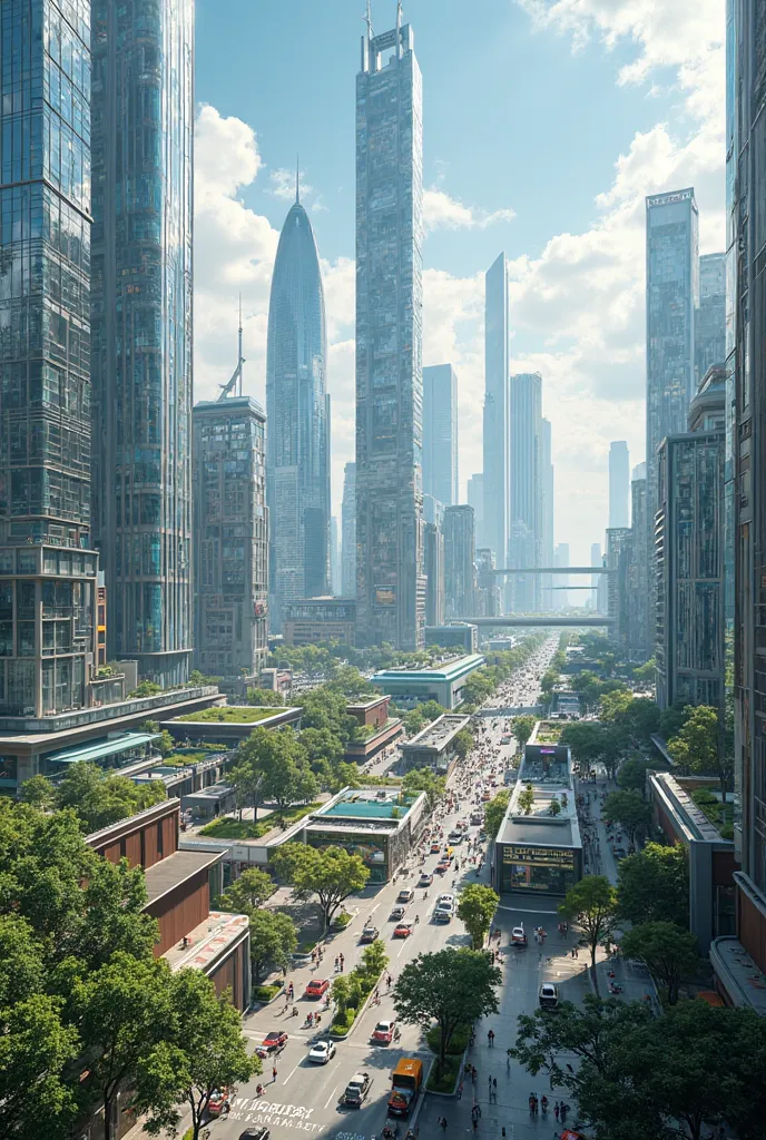 Let's draw the central area of Ho Chi Minh City, Vietnam in 2035 with many skyscrapers,  Modern 