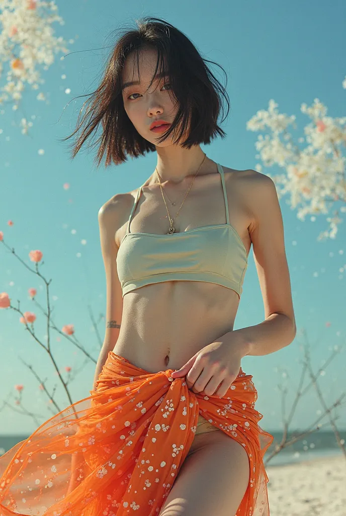 editorial_photography with a 50mm_lens,super_detailed_background,Super_realistic,double_exposure,depth of field,super_slender_skinny vibes,soft_focus bright tone,narrative_scene,ultra-skinny_body,extraordinary_beautiful_cool_Japanese_female,mythical,flat_c...