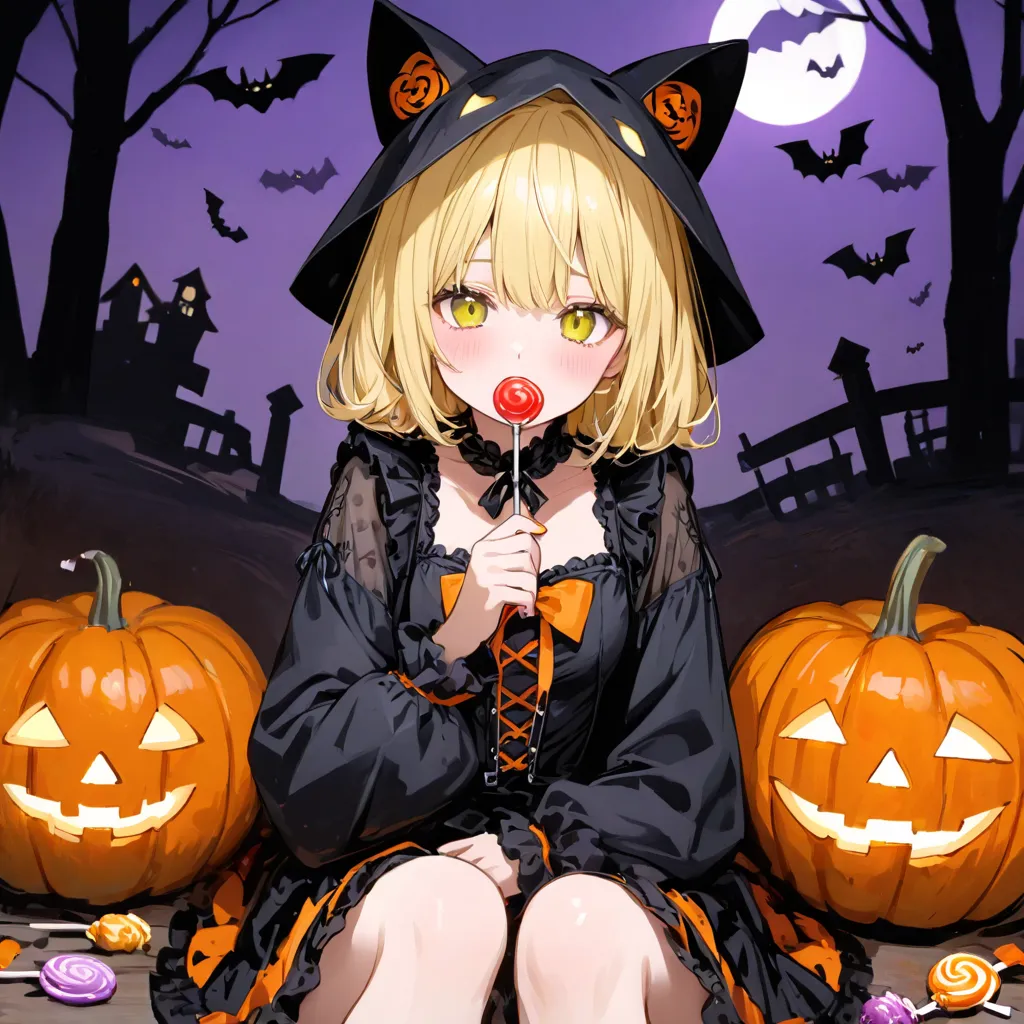 Blonde girl with lollipop, Halloween