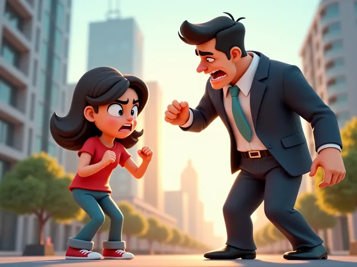 A girl gets angry after seeing a business main man,3D cartoon animation