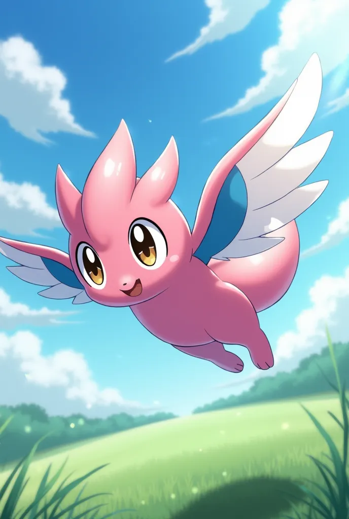 Biyomon flutters happily through a clear sky with soft clouds, his pink feathers glow in the sunlight. Its blue wingtips create a slight wind flow, that makes fine sparks dance around him. His determined look reveals, that he is always ready, to jump into ...