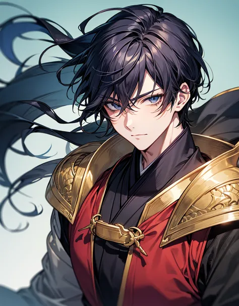 Vivid Colors、 manga style 、 anime style 、medieval fantasy style、Men in Japanese clothing、The 、The face is slightly facing the front and looking at the viewer。