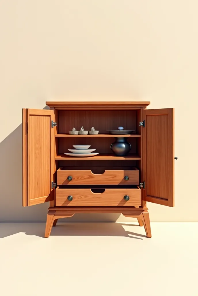 Vector illustration of a wooden cabinet with open doors 