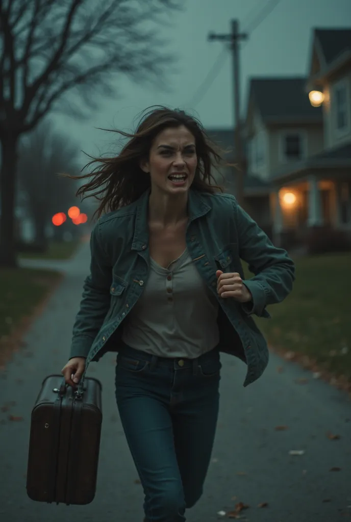 A woman running away from home