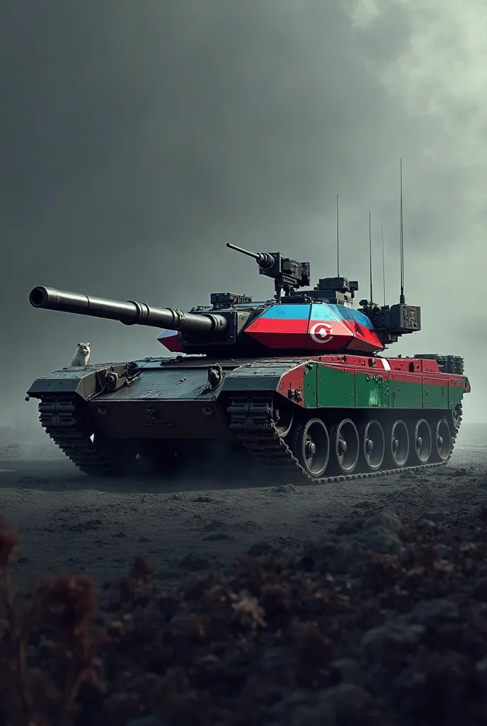 ,tank loepard 1, on the tank flag of Azerbaijan,background Grey wolf,monochrome, under the Tank write  BABAT ? logo style 