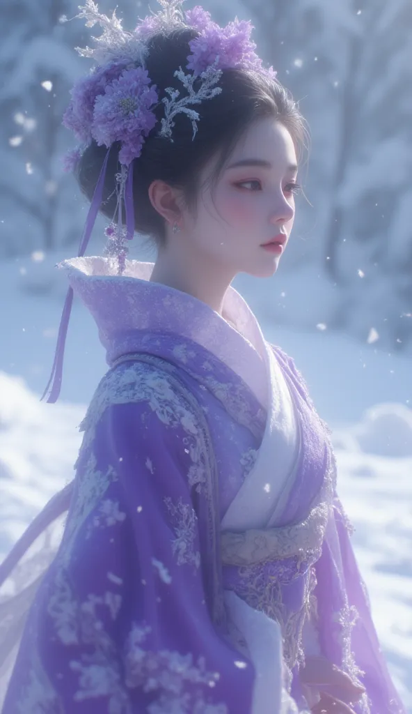 reflect the essence of Ge. Isha wearing a captivating purple and white outfit, , it looks very similar to Ray's art. Caesar, is set against the backdrop of a beautiful snowy scene.. . This overlay reveals the fascinating world of Unreal Engine 5 through ma...