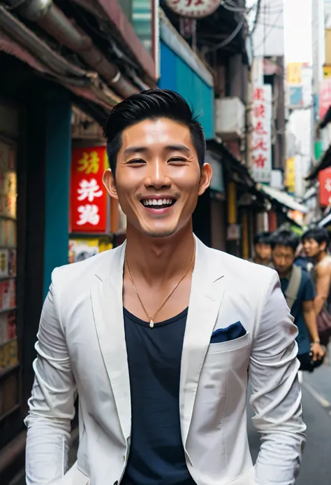 handsome、 piece、Young people、20th Generation、爽やかなhandsome、Open your mouth in joy、Happy pose、マスター piece、japanese male、20th Generationの青年、Actual photo、 realistic、white black、smile、full color