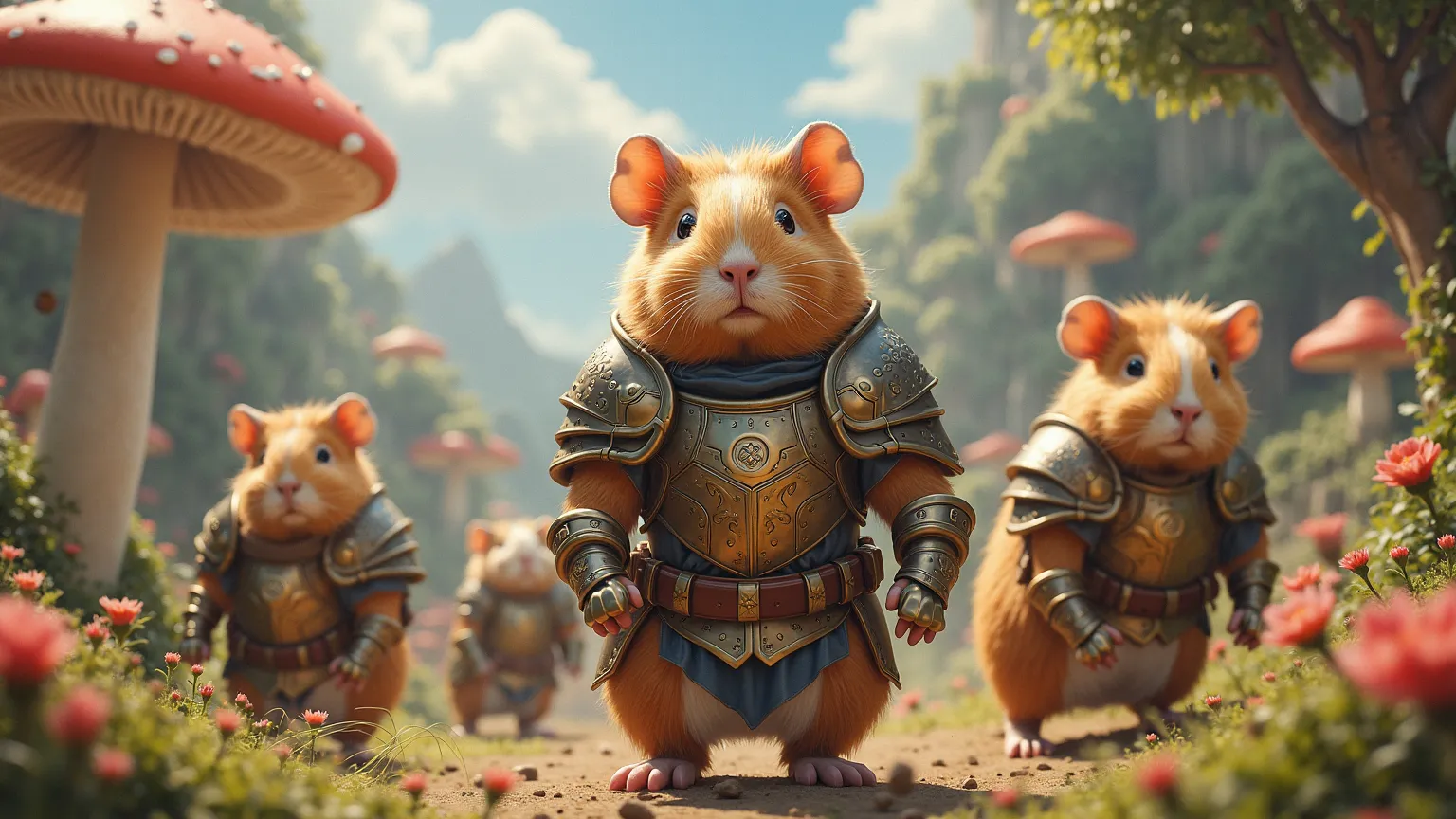 Describe an image of guinea pig armor and how it could be used in a fantastical story.