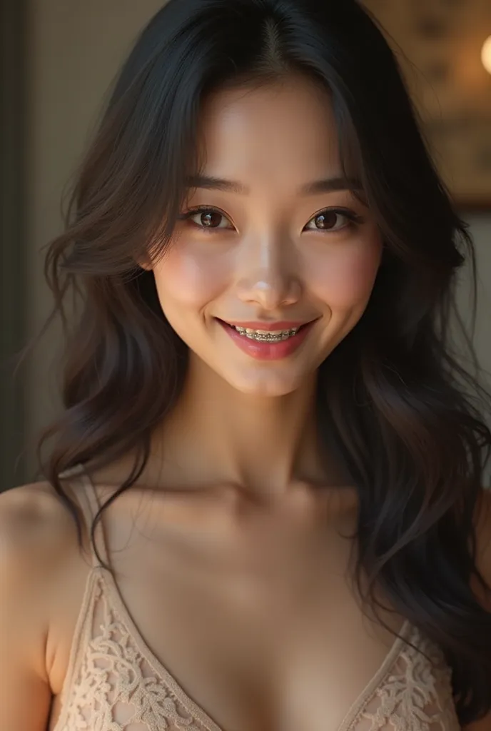 **"Hyperrealistic portrait in 8K quality of a young Thai woman of exceptional beauty, inspired by Praew from Asianparadise. Her face is delicate and harmonious, with a well-defined structure: soft jaw and a slightly chin sharp that enhances her femininity....