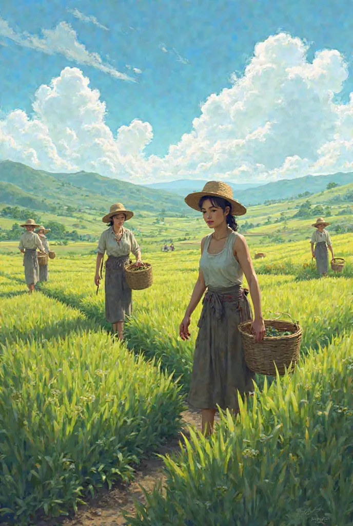 Women working in field in summer season scenario