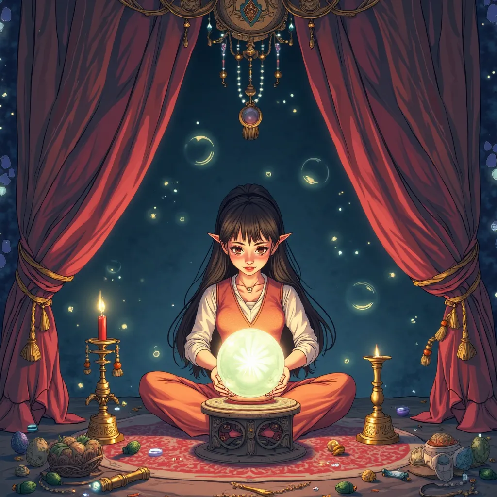 Hiyoko's fortune teller　 crystal ball　fortune teller's tent　Mysterious Atmosphere