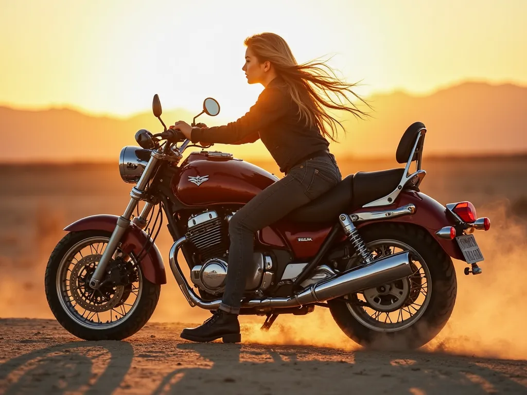 suzuki, Intruder M1800R, blond girl, desert, beauty , inspiration, golden hour, driven, life, happy