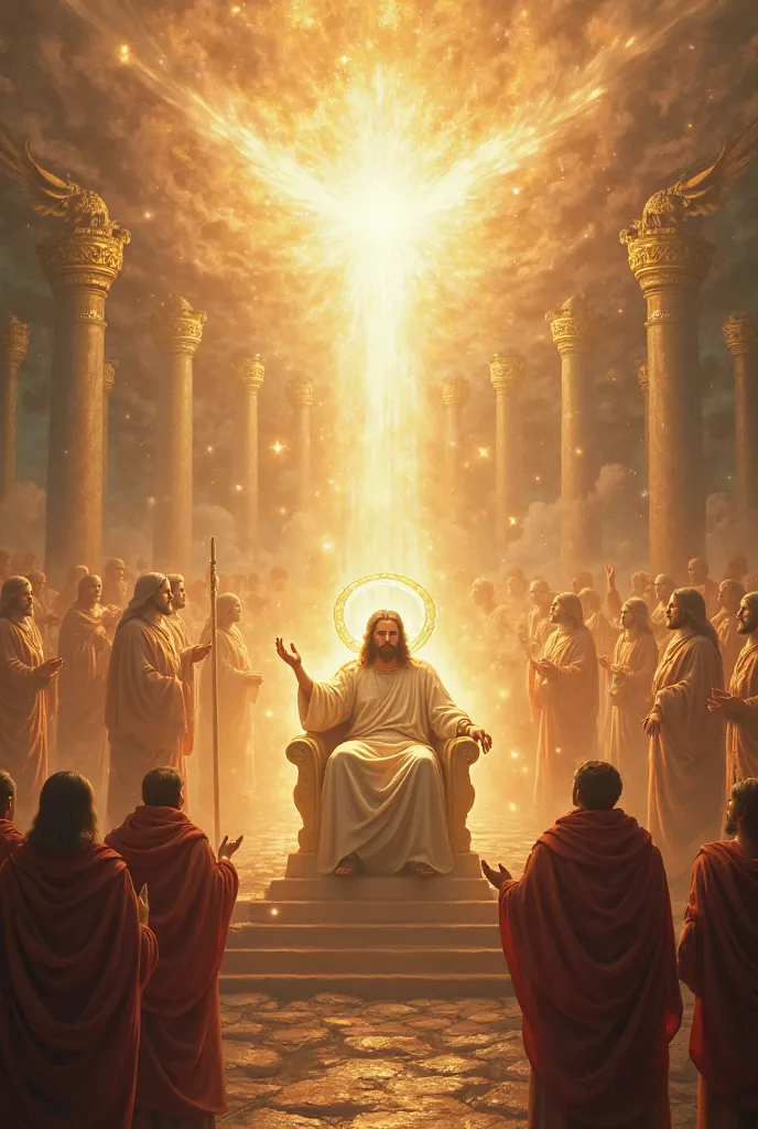  At that time , Jesus said to his disciples: "When the Son of Man, surrounded by his glory, Accompanied by everyone, he will sit on his throne of glory. 