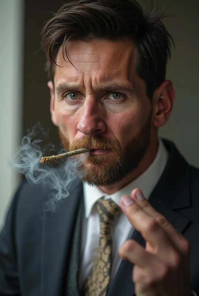 LIONEL MESSI SMOKING JOINT UP CLOSE WITH A SUIT