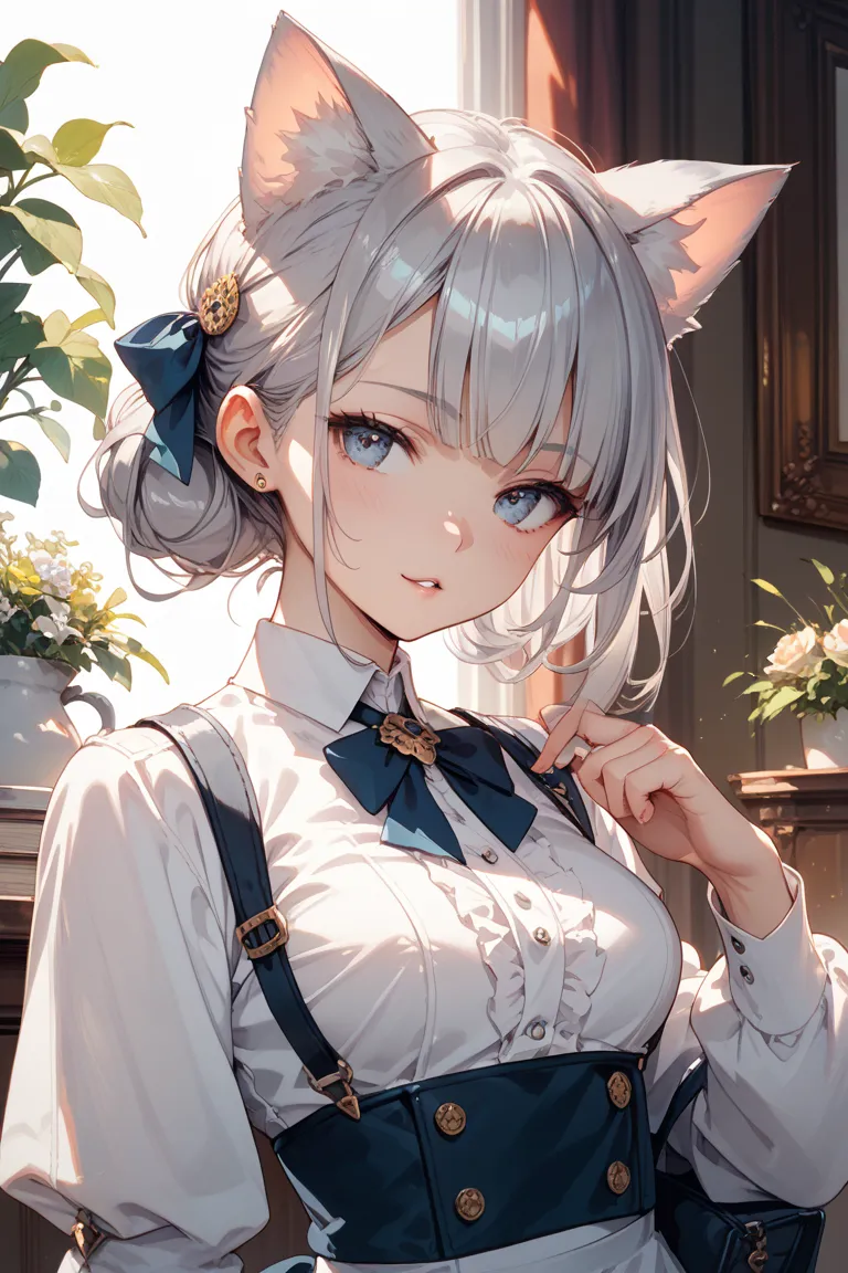 silver hair cat ears erotic big boobs panchilla uniform