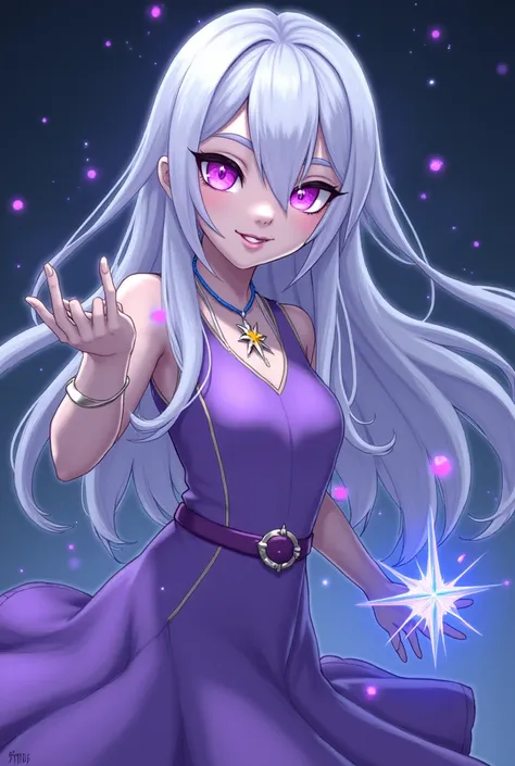 Sylvia – The Budding Mage

Appearance:
Sylvia is a young girl with long, flowing silver hair that shimmers like moonlight, cascading down her back with a few strands framing her face. Her most striking feature is her piercing purple eyes, which hold an int...