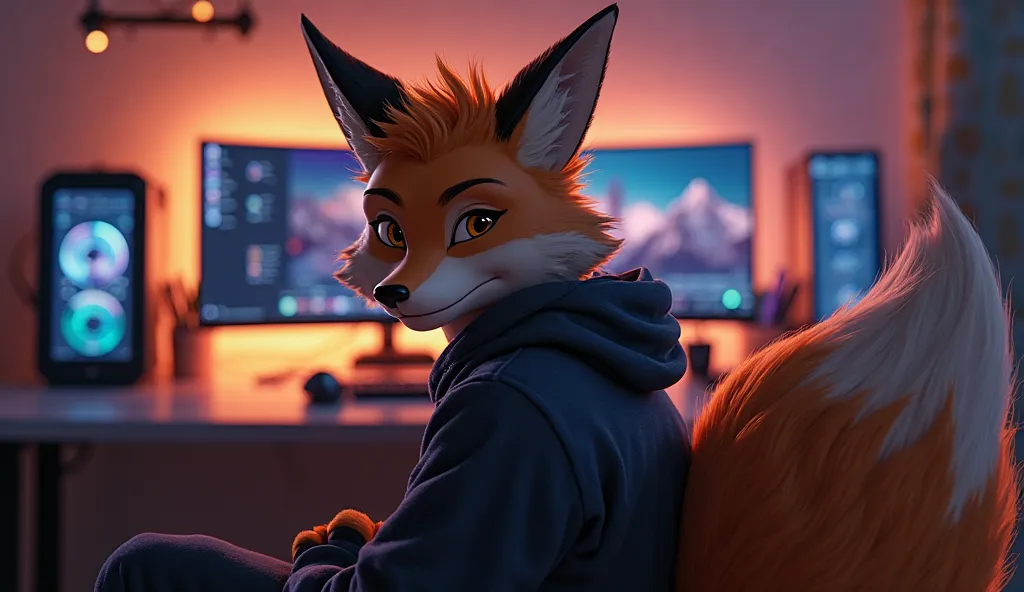 A fox handsome boy in front of a PC Gamer