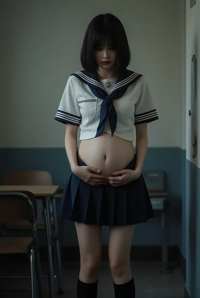 Girl with school unifrom Pregnant birth