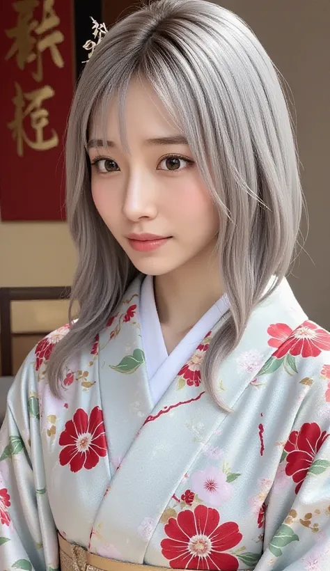 silver demon fox、Nine-tailed fox、Japanese woman、 kimono、white skin、Red lines on face、8k、I have long hair、銀髪銀髪のJapanese woman、Nine-tailed foxの化身、wearing a silver demon look、white skinに赤い線が走る、8Kリアルな kimono姿、twirling long silver hair、Fantastic Presence、