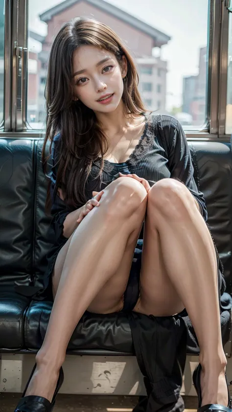 8k, (masterpiece, best quality:1.3), (Very detailed:1.2), perfect anatomy, beautiful Japanese woman sitting in front of fireplace, 18age, College Student, Healthy Thighs, beautiful feet, beautiful skin, random hair color, random hairstyle, Big Breasts, (Sp...