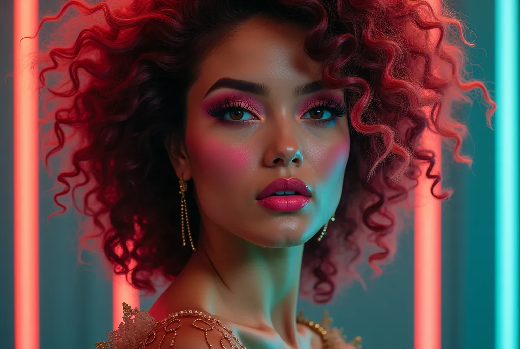 Glamorous woman with vibrant makeup and colorful hair