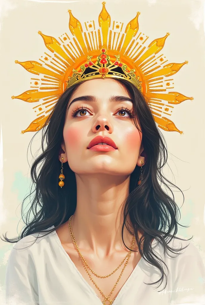 a women with a crown that is like a sun in the Philippine flag. make it a sketch that is easy and simple 