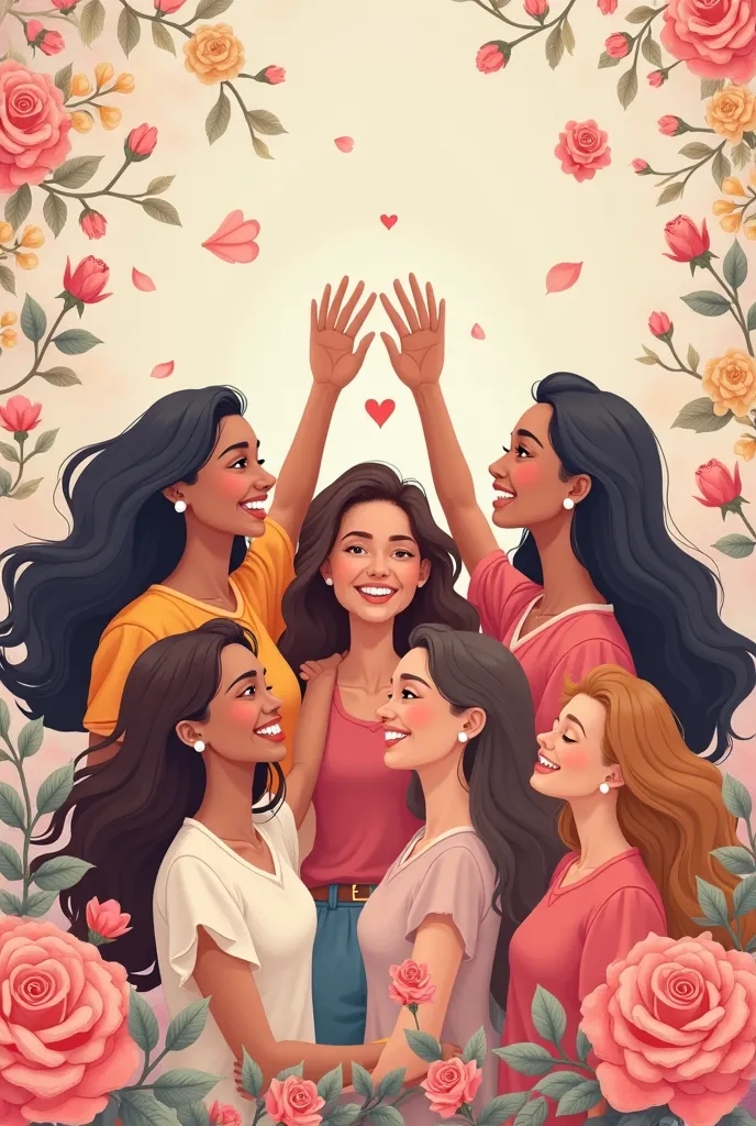 Women's Day cartoon with roses