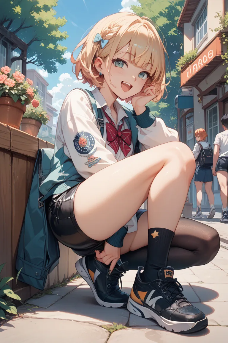 One high school girl is wearing a miniskirt so you can see her underpants。
Laughing by stepping on one man's dick with her feet wearing leather shoes
