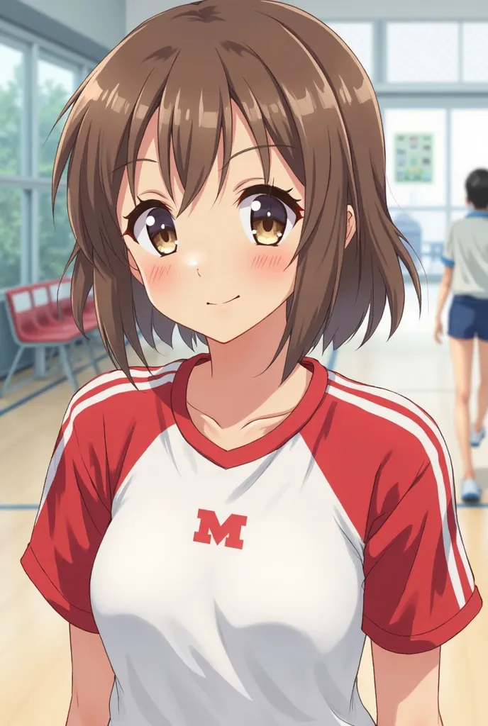  A Japanese Anime Girl Wearing White And Red PE Shirt And Blue Underwear