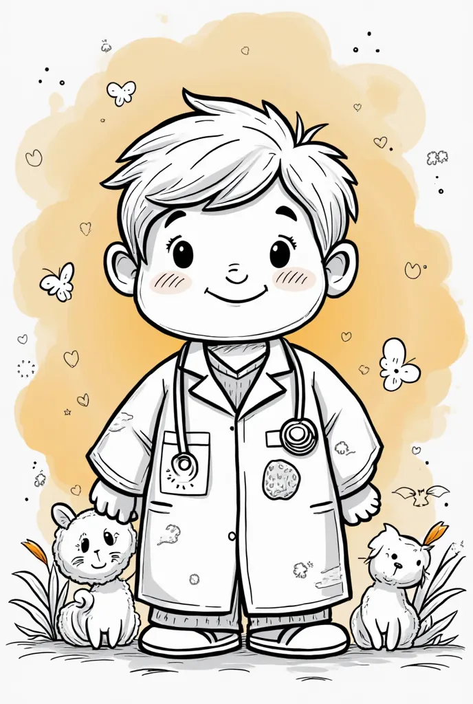 I want the profession of a doctor for a coloring book for ren aged 4 to s. I want with a background. The lines should be thick and clear without any shading of solid black lines or fine details