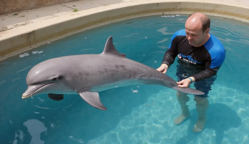 Inside the rehabilitation tank, the dolphin moves its tail gently. A marine biologist in a wetsuit watches closely, offering quiet encouragement. The dolphin’s skin, though still scarred, appears far healthier.