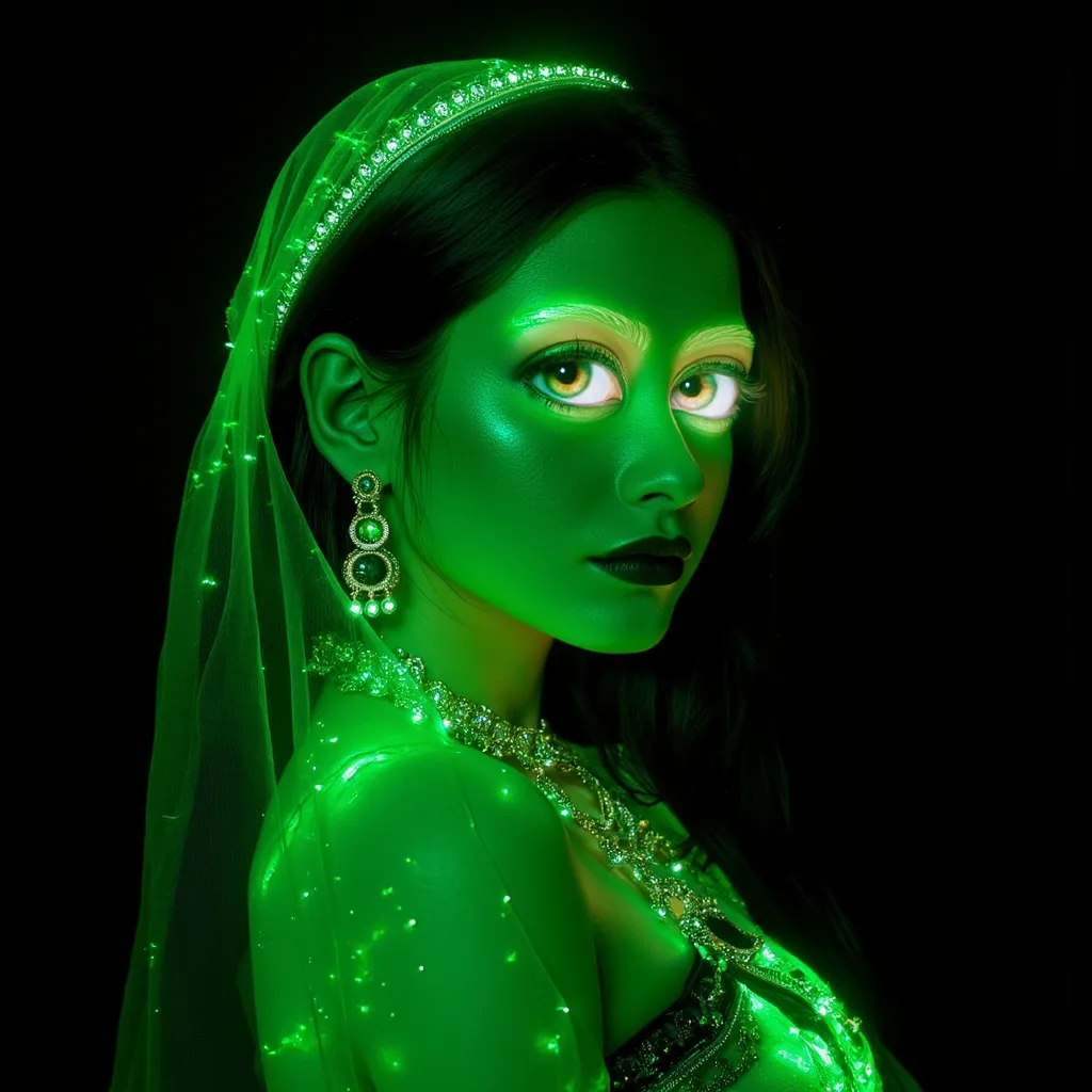 "8k resolution, best quality, ultra detailed, masterpiece, intricate details:1.5, Physical Clothing:1.5, black background, glowing clothes, The glowing body aura looks like green ray:1.5, glowing aura, Aura glowing body, glowing green color, glowing white ...