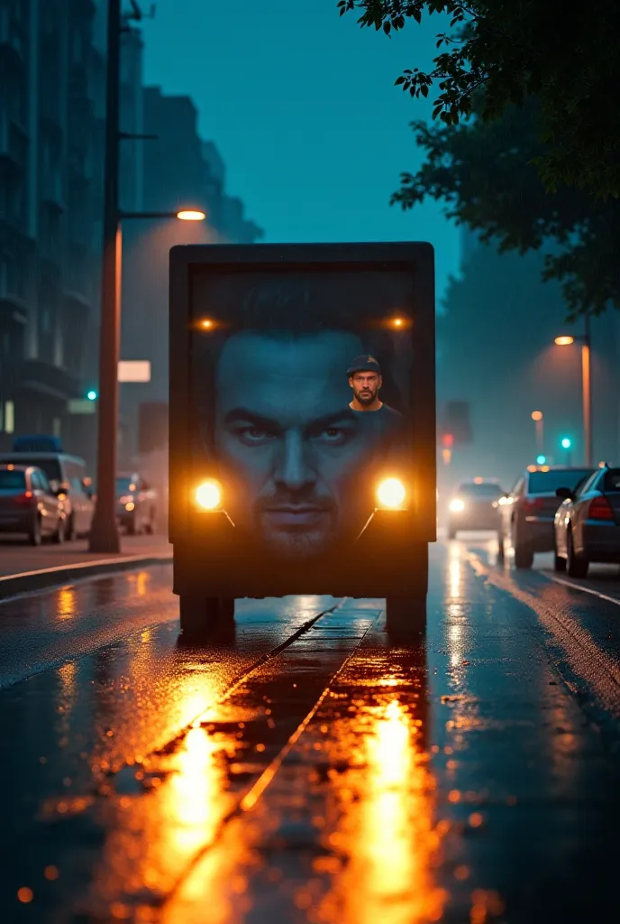 The shipper carried orders, driving on the street, the headlights reflecting on the wet road after the night rain.