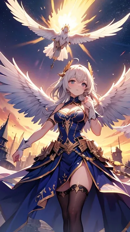 Produces high resolution 8k 2.5D images with a fantastic and uplifting atmosphere. Features fantastic scenes of loli characters with oversized wings that resemble majestic birds of prey. This  Valkyrie loli from Norse mythology.Guide the souls of countless...