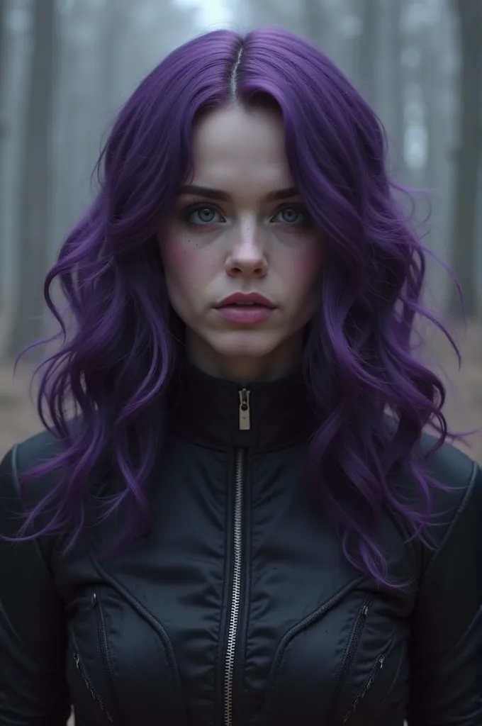 A live action of the DC character Raven(Daughter of Trigon) From DC with dark purple hair, ager and if she were played by actress Kiernan Shipka. reflects its power