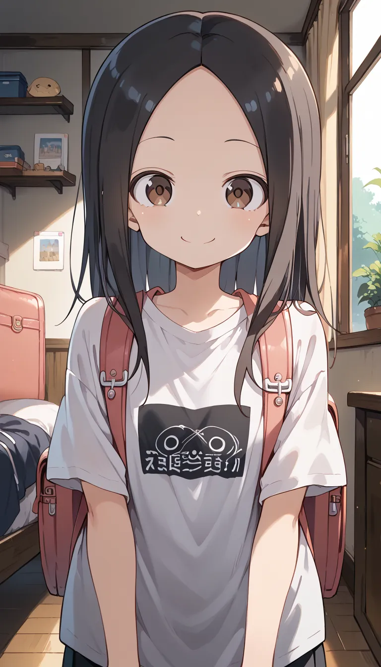 NSFW ((Takagi))hidden hair, masterpiece, best quality,lOOking at viewer, ,Oversized t-shirt,frOnt view,smile,  black hair, headfin, indOOrs,brOwn eyes,center, smile, wearing randOseru backpack, (randOseru backpack:1.0), 20 and.O
Information
