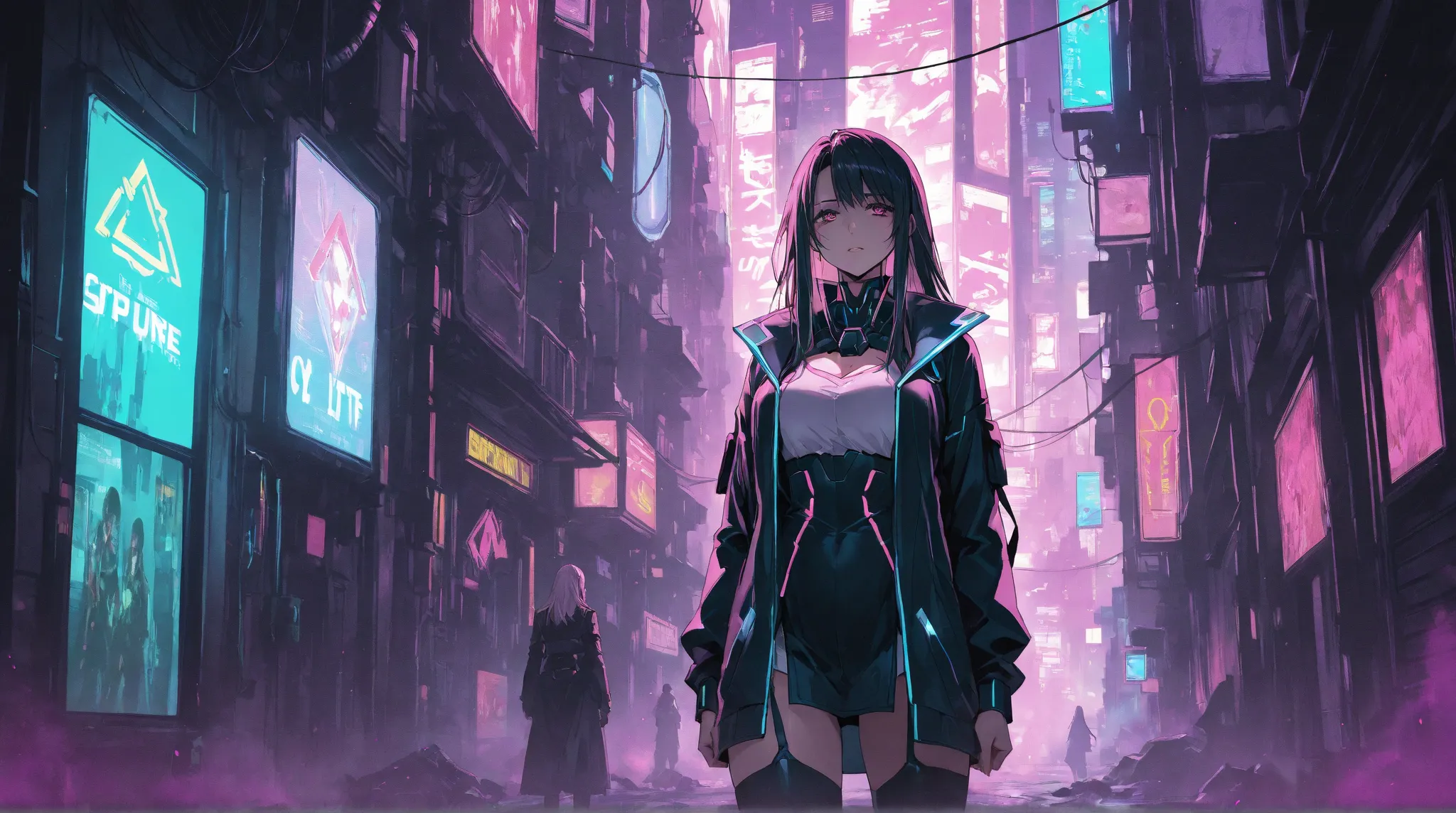 A ruined future　In a dystopia　Even if it becomes the body of a machine　Looking for love　Cyberpunk　Cyber City　 long hair 