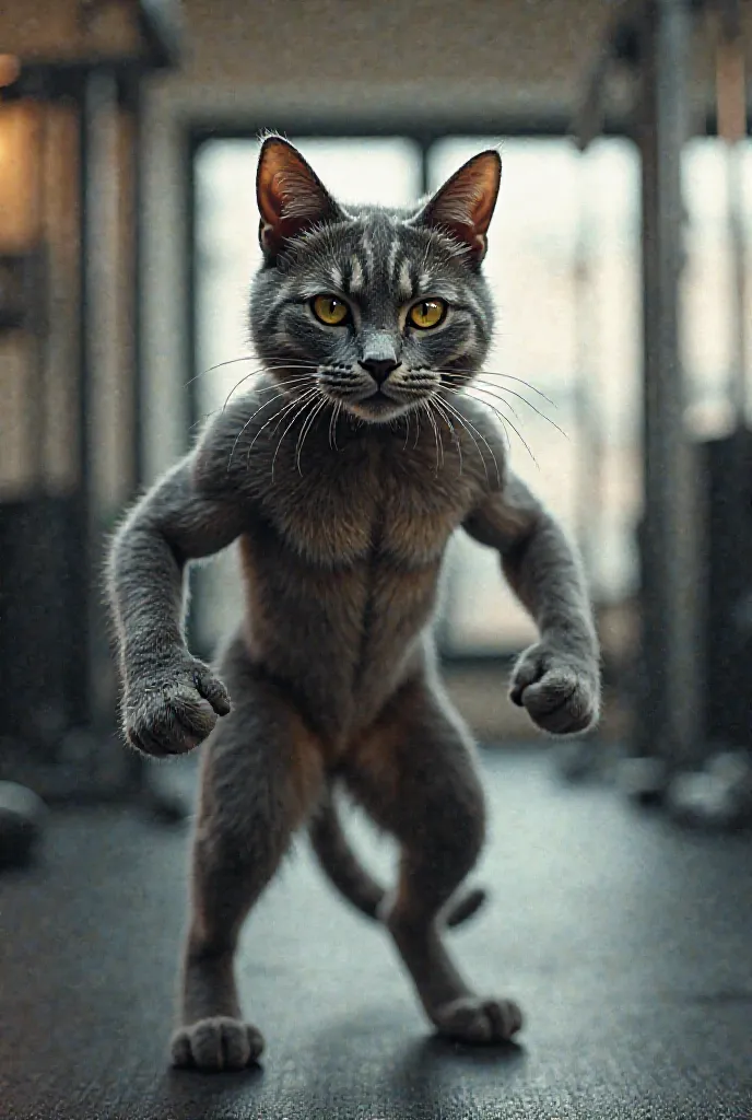 The cat goes to the gym to train 