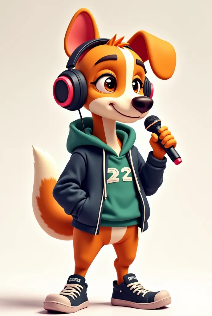 Positions , animated format
Sounds like a great description for an animated character! I imagine an anthropomorphic dog (with humanoid features ),  standing on two legs , with a vibrant and colorful animation style. He wears large and modern headphones, an...