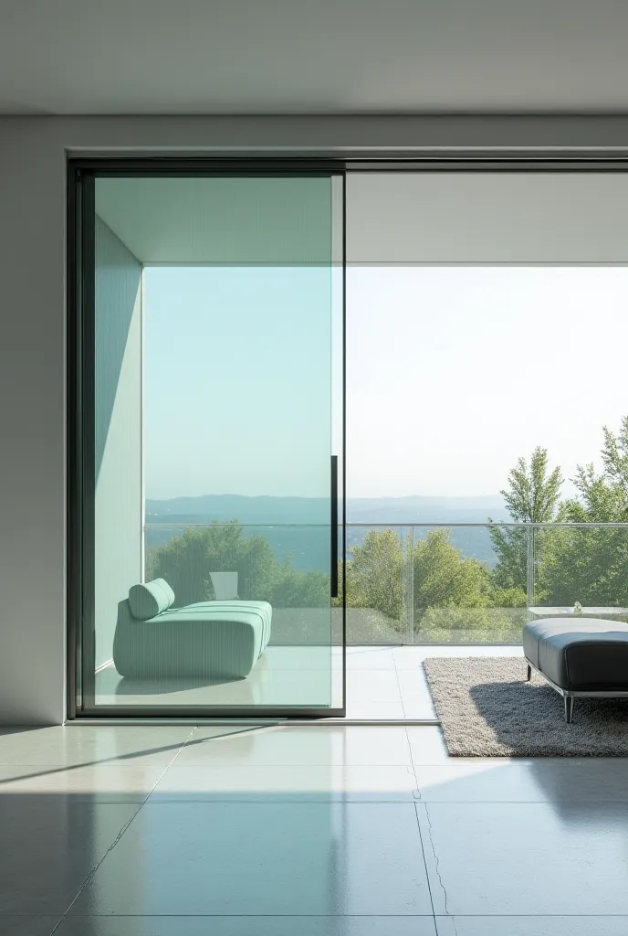 An aluminum framed sliding door with
Realistic colorless glass 