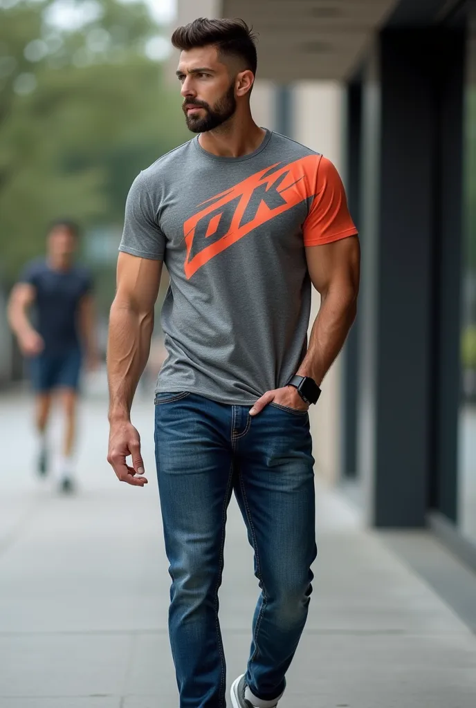 men's sports t-shirt, jeans and sports watch