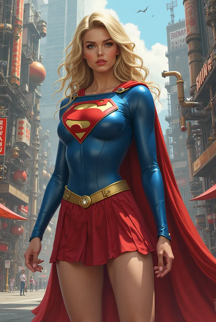 Lily Rader as supergirl, steampunk japan background